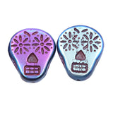 SK005: Sugar Skull Duo-tone Metallic Purple and Blue 19x16mm - 10 Pc