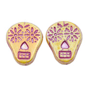 SK012: Sugar Skull  - Gold and Radiant Violet 19x16mm - 10 Pc