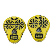 SK015: Sugar Skull - Yellow and Black 19x16mm - 10 Pc