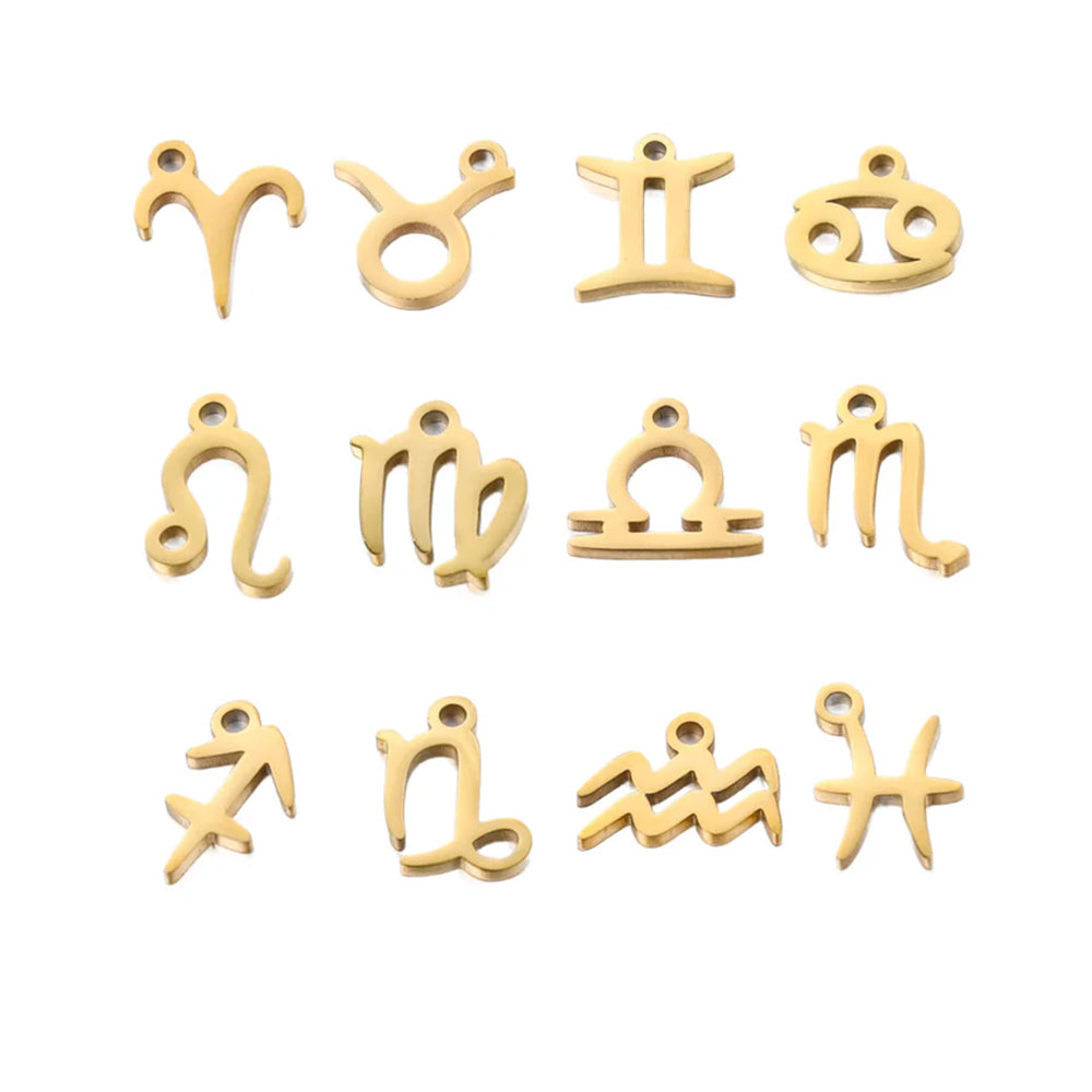 SNC10 - SNG10: Stainless Steel Zodiac Charm - Capricorn - Waterproof Gold - 9.5mm - 2PPK