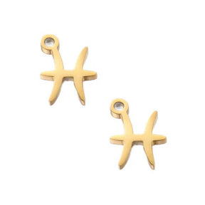 SNC10-SNG12: Stainless Steel Zodiac Charm - Pisces -  Gold - 9.5mm - 2PPK