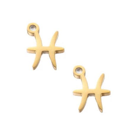 SNC10-SNG12: Stainless Steel Zodiac Charm - Pisces -  Gold - 9.5mm - 2PPK