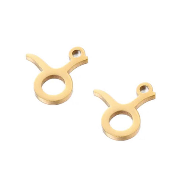 SNC10-SNG2: Stainless Steel Zodiac Charm - Taurus -  Gold - 9.5mm - 2PPK