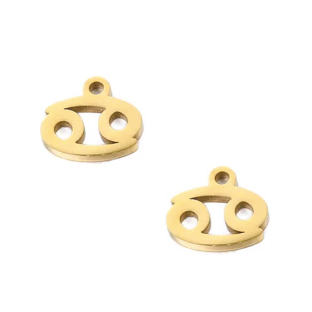SNC10-SNG4: Stainless Steel Zodiac Charm - Cancer -  Gold - 9.5mm - 2PPK