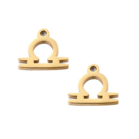 SNC10-SNG7: Stainless Steel Zodiac Charm - Libra -  Gold - 9.5mm - 2PPK