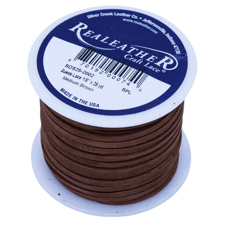 SOS25-2002: Suede Lace Card Medium Brown 3mm 25yds
