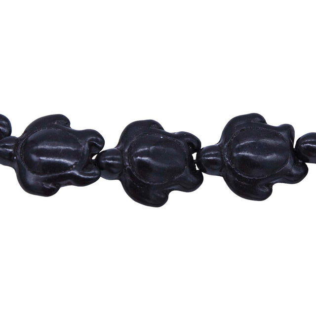 ST612-BKTR: 15x18mm Black Magnesite Turtle Beads 15.5"
