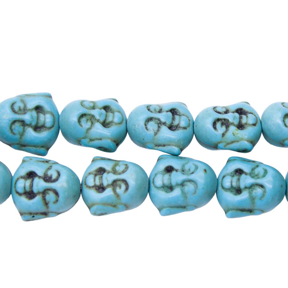 ST612-HFB: Magnesite Happy Buddha Face Beads Blue 15mm 15.5"