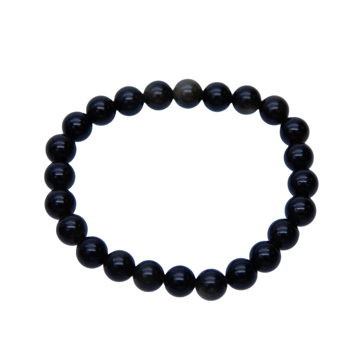 STB410-S8: Stretch Bracelet Silver Flash Obsidian 8mm Round