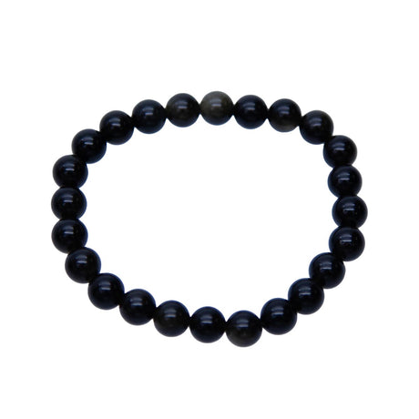 STB410-S8: Stretch Bracelet Silver Flash Obsidian 8mm Round