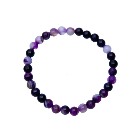 STB5544-6: Stretch Bracelet Purple Banded Agate 6mm Round