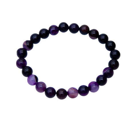 STB5544-8: Stretch Bracelet Purple Banded Agate 8mm Round