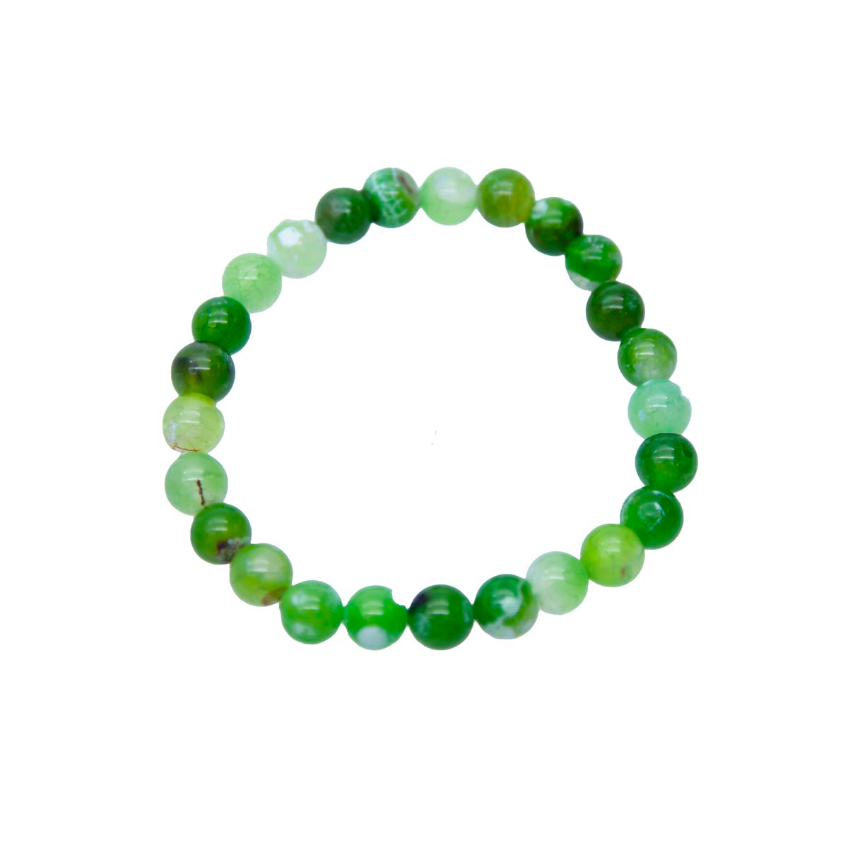 STB5557-G8: Stretch Bracelet Green Crackle Agate 8mm Round