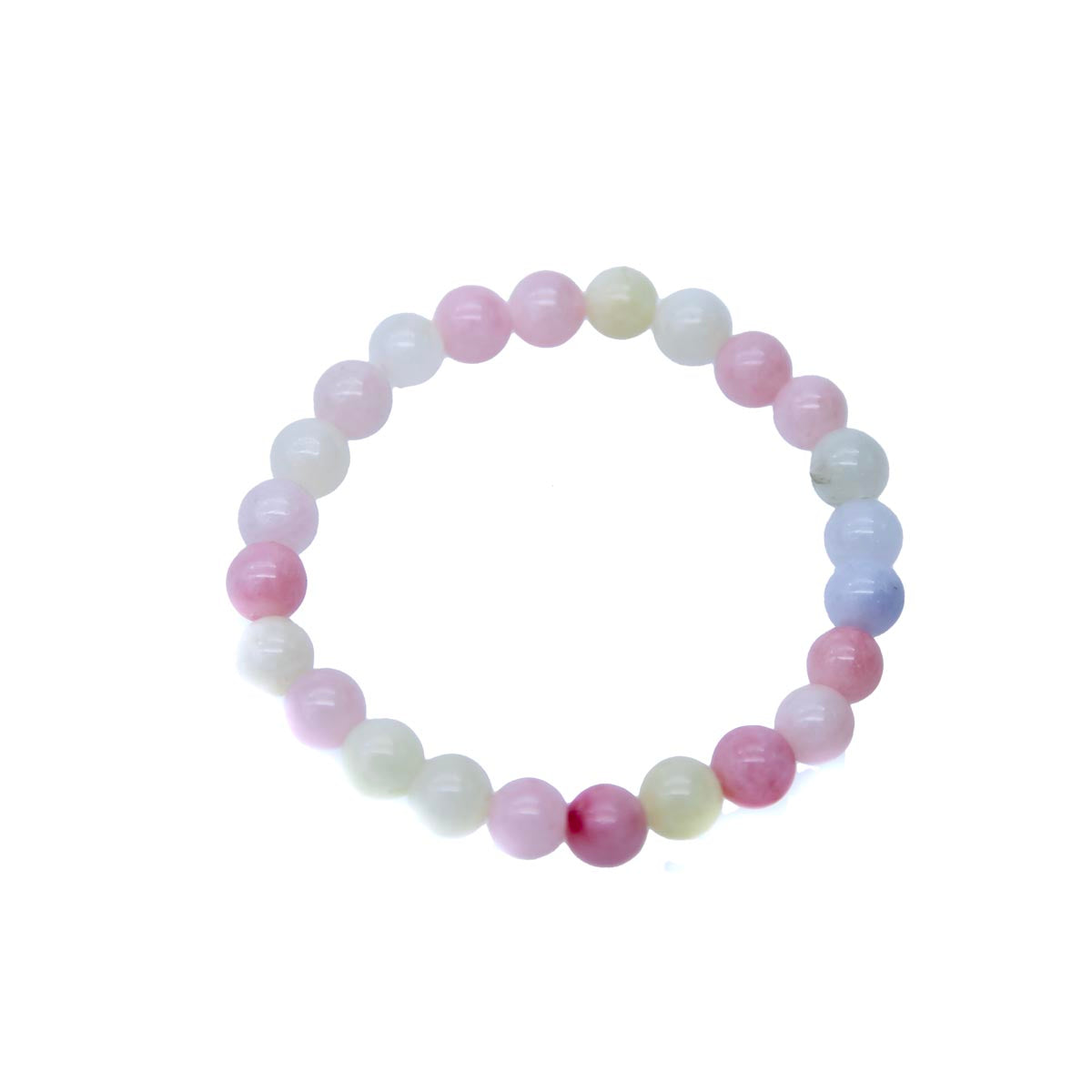 STB610-M8: Stretch Bracelet Morganite Candy "Jade" 8mm Round