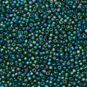 SV100-111: Vintage Venetian Seed Bead Trans Forrest Green Iris AB 10/0 - 250 Grams