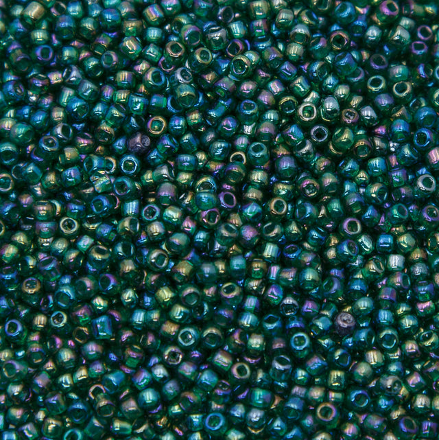 SV100-111: Vintage Venetian Seed Bead Trans Forrest Green Iris AB 10/0 - 250 Grams