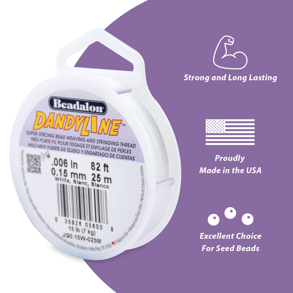 59TN112: Dandyline Thread 0.11"/.28mm White 30LBS 25mtr