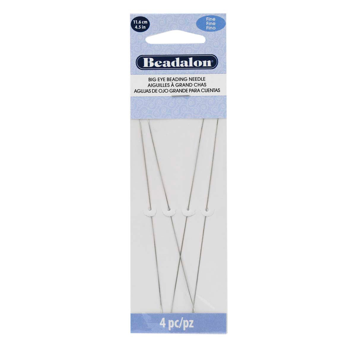 JNEED45-FINE: Beadalon Fine Big Eye Needle 0.41mm 4.5" - 4PPK
